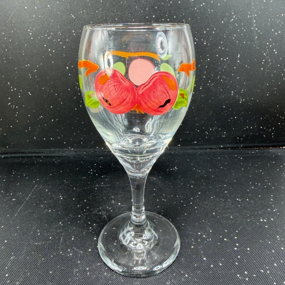 Franciscan Apple Wine Glass Single Cup Hand Painted Fruit Stemware 7.5 Inch